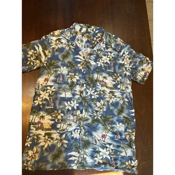 The Foundry Supply Co. American Flag Hawaiian Casual Button Shirt Men XLT Preppy - Picture 1 of 11